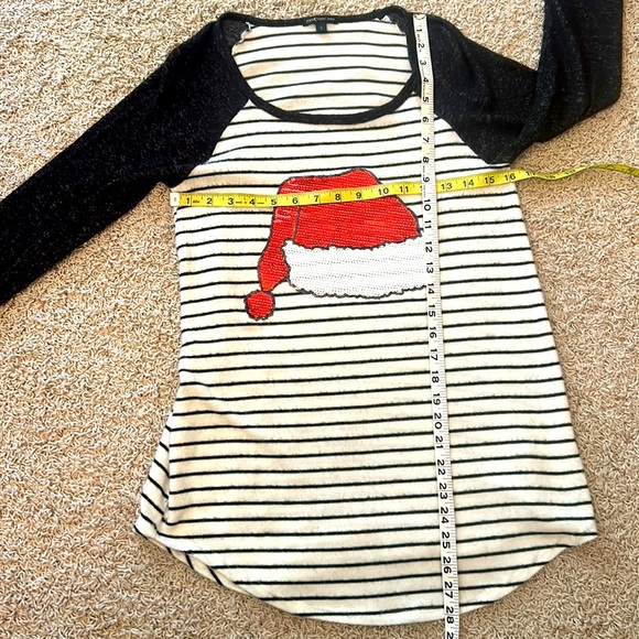 CHRISTMAS Black White Stripe Top🎅🏼Blingy Sequin Red SANTA CAP🎄Only Worn ONCE - Picture 6 of 7